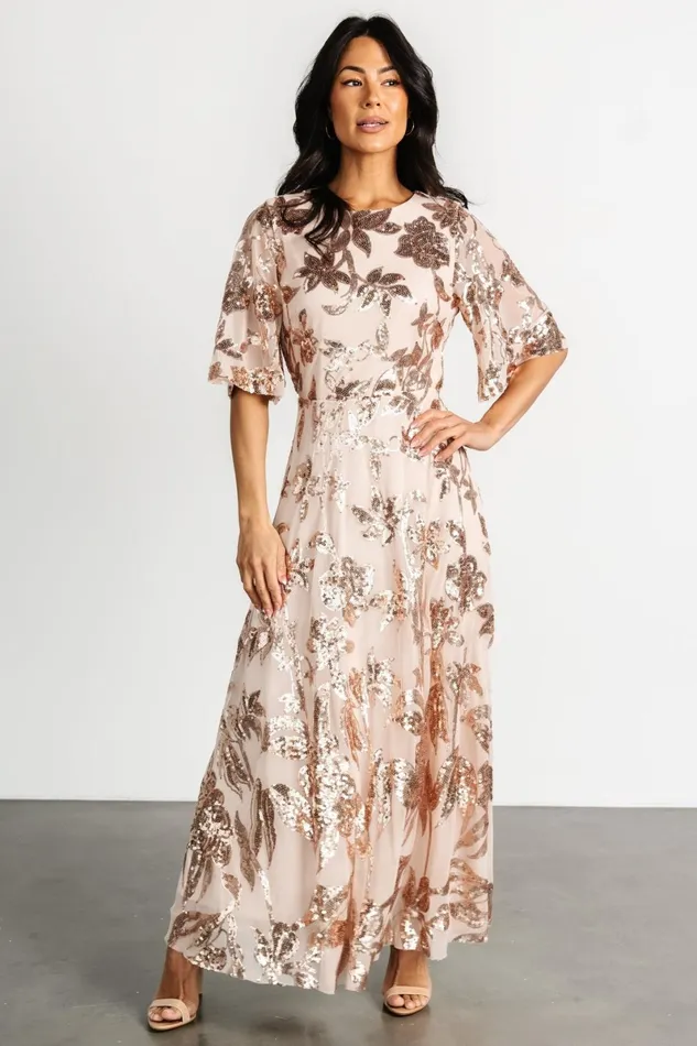 Lucy Sequin Dress Rose Gold Women Baltic Born Wedding Guest