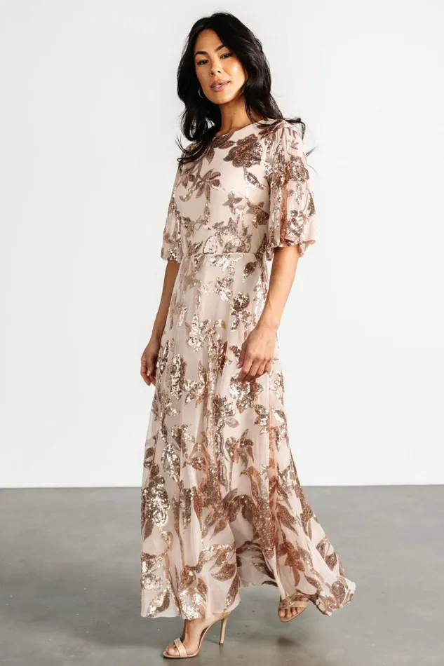 Lucy Sequin Dress Rose Gold Women Baltic Born Wedding Guest Lucy Sequin Dress Rose Gold Women Baltic Born Wedding Guest