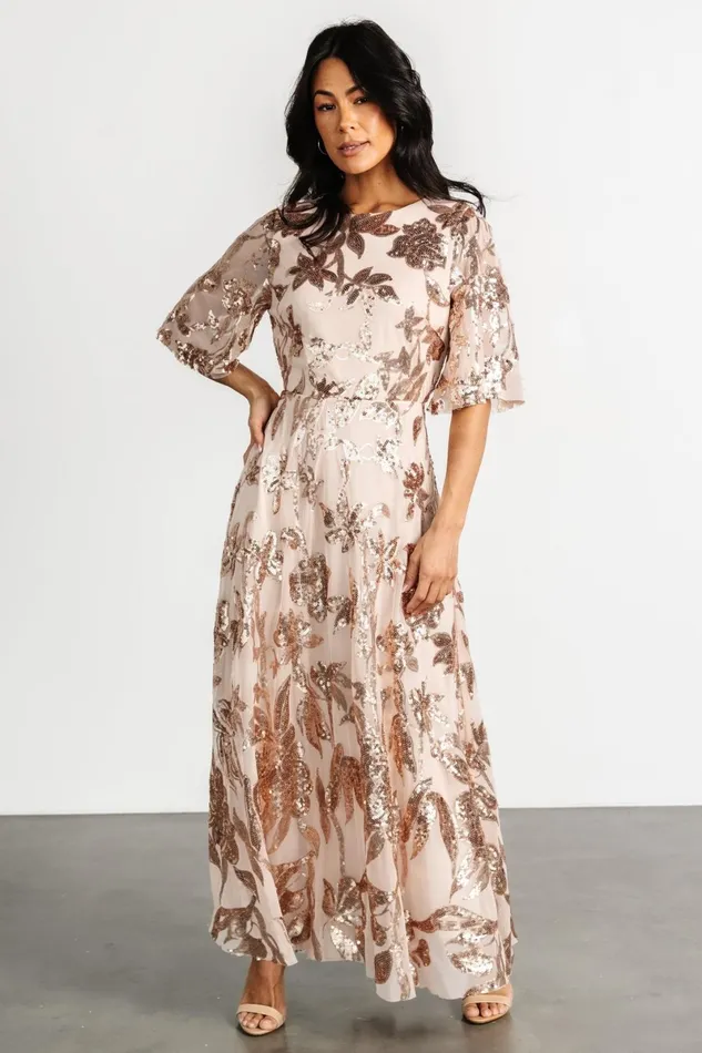 Lucy Sequin Dress Rose Gold Women Baltic Born Wedding Guest Lucy Sequin Dress Rose Gold Women Baltic Born Wedding Guest