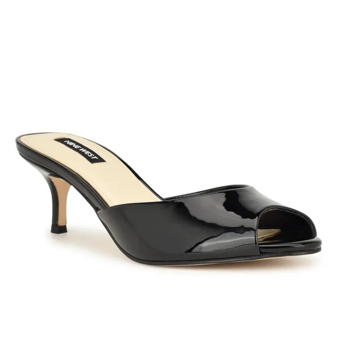 Luvlie Heeled Slide Sandals Black Patent Women Nine West Heeled Luvlie Heeled Slide Sandals Black Patent Women Nine West Heeled