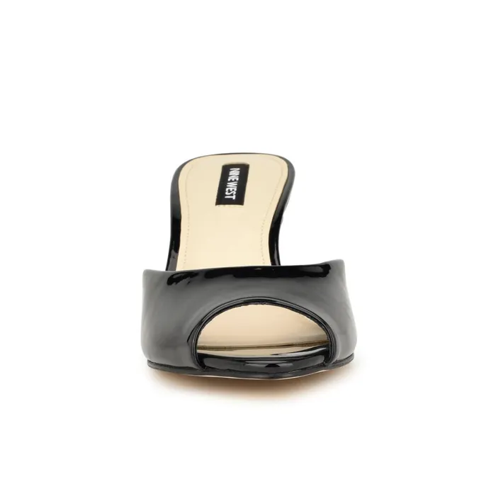 Luvlie Heeled Slide Sandals Black Patent Women Nine West Heeled Luvlie Heeled Slide Sandals Black Patent Women Nine West Heeled