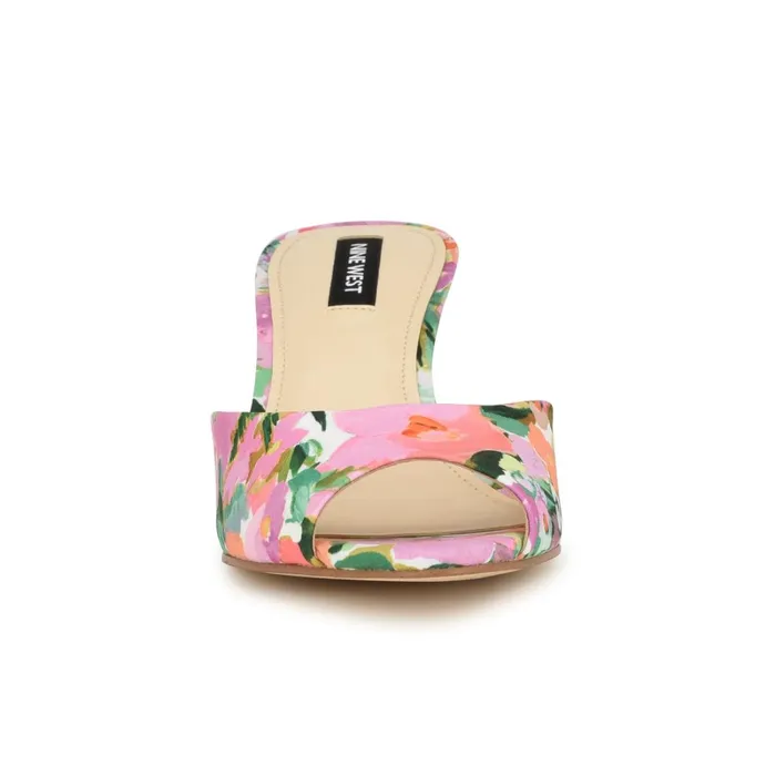 Luvlie Heeled Slide Sandals Pink Floral Women Nine West Low Heel