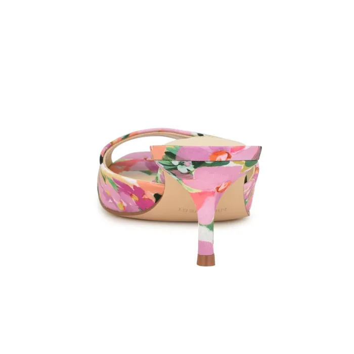 Luvlie Heeled Slide Sandals Pink Floral Women Nine West Low Heel