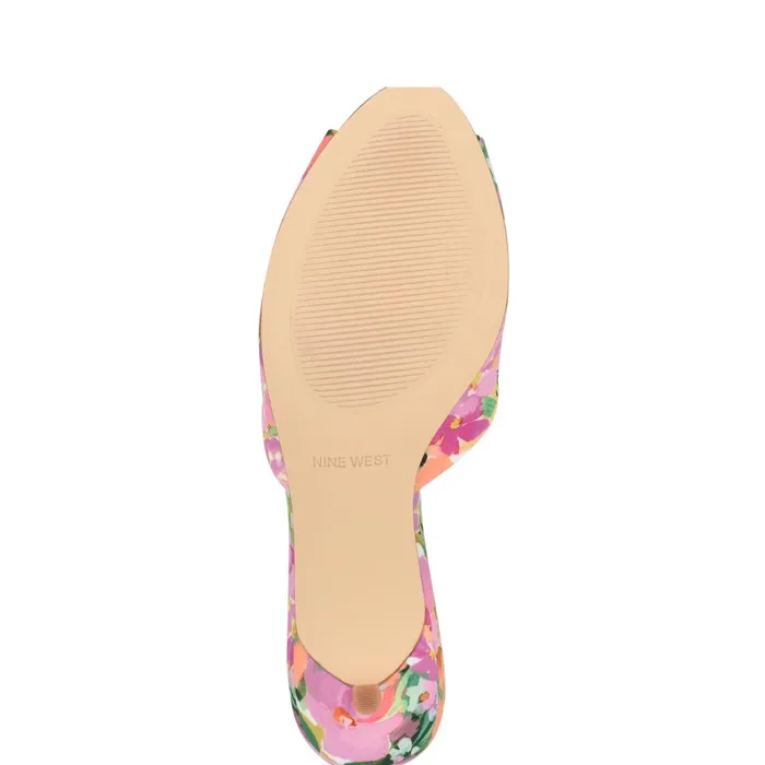 Luvlie Heeled Slide Sandals Pink Floral Women Nine West Low Heel