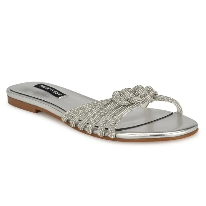 Luxury Flat Slide Sandals Silver Women Nine West Flats Luxury Flat Slide Sandals Silver Women Nine West Flats