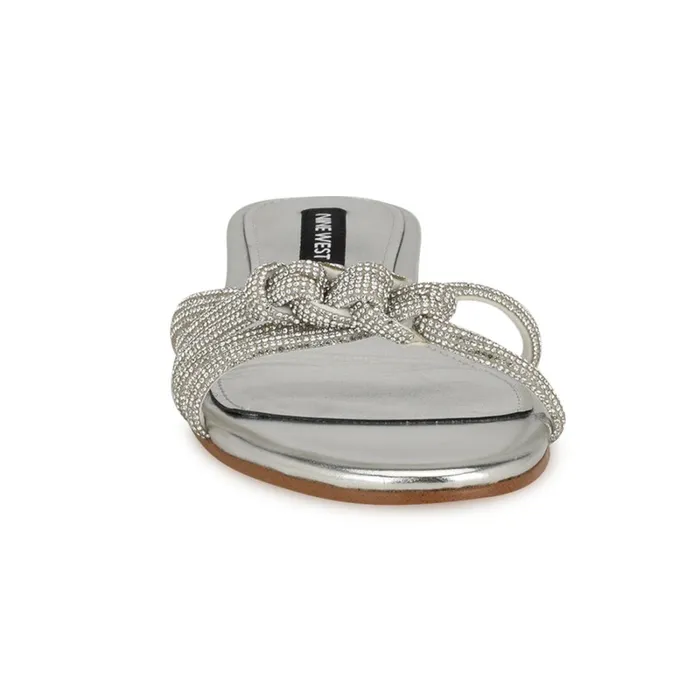 Luxury Flat Slide Sandals Silver Women Nine West Flats Luxury Flat Slide Sandals Silver Women Nine West Flats