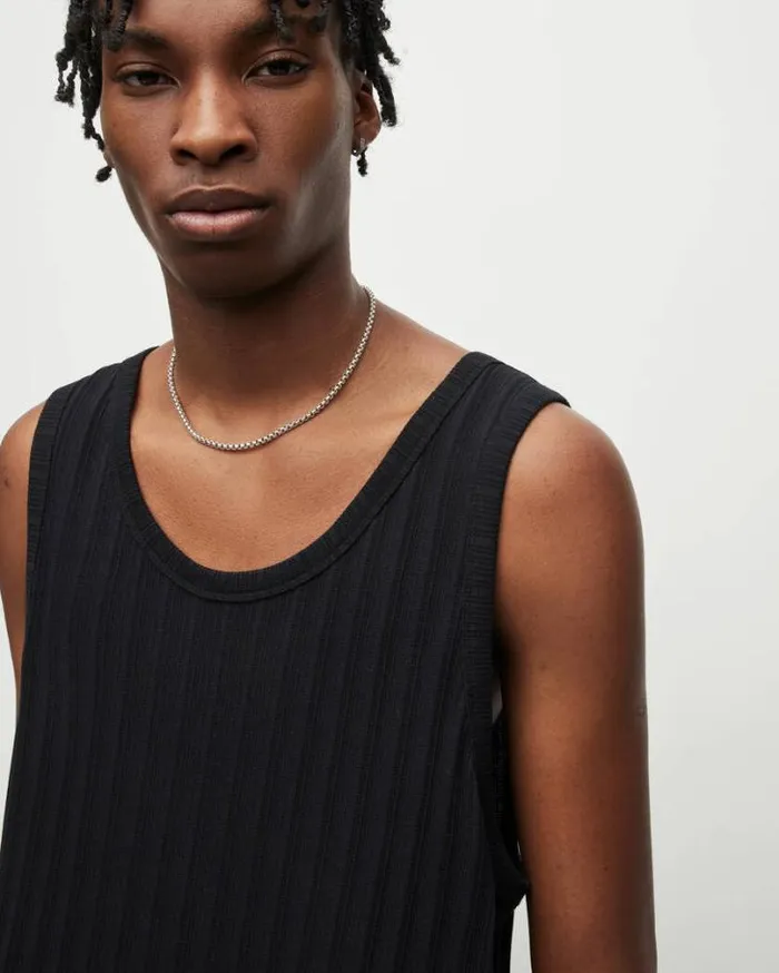 Madison Scoop Neck Textured Vest Top Jet Black Men AllSaints TShirts
