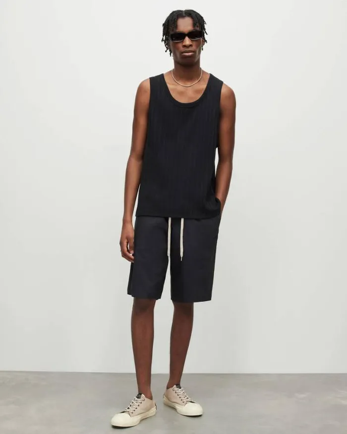 Madison Scoop Neck Textured Vest Top Jet Black Men AllSaints TShirts