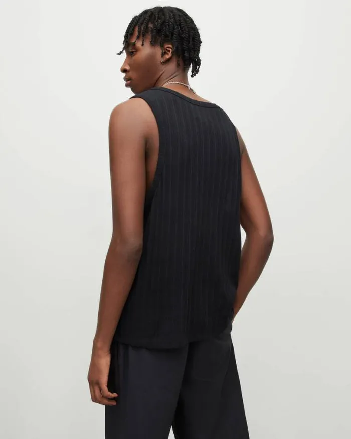 Madison Scoop Neck Textured Vest Top Jet Black Men AllSaints TShirts