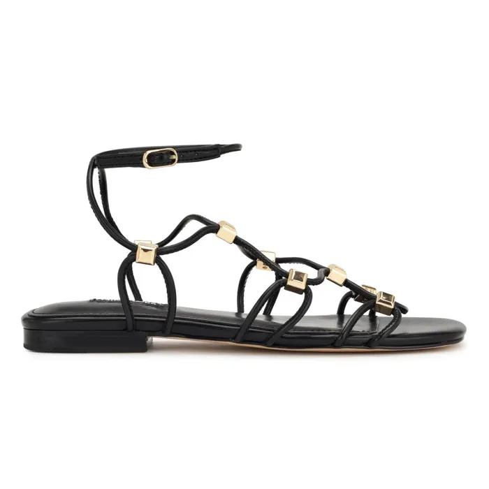 Majah Strappy Flat Sandals Black Women Nine West Sandals
