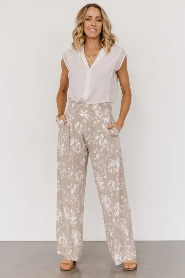 Malta Smocked Waist Pants Sand White Women Baltic Born Cover Ups Malta Smocked Waist Pants Sand White Women Baltic Born Cover Ups