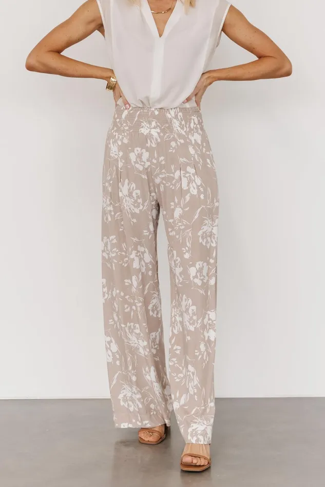 Malta Smocked Waist Pants Sand White Women Baltic Born Cover Ups Malta Smocked Waist Pants Sand White Women Baltic Born Cover Ups