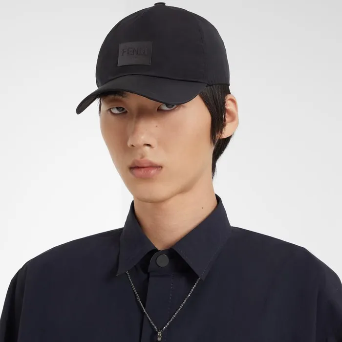 Man Baseball Cap In Black Cotton Black Fendi Hats and Gloves