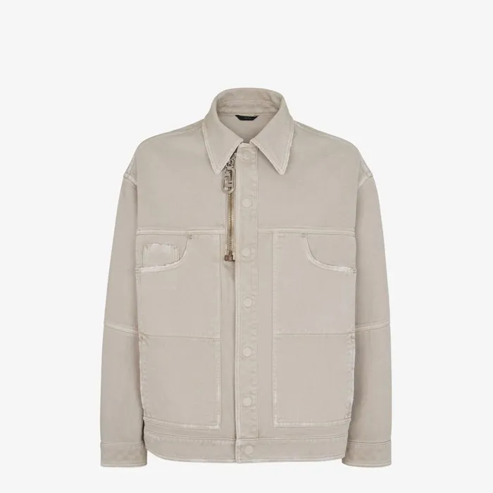 Man Beige Denim Jacket Beige Fendi Coats and Outerwear