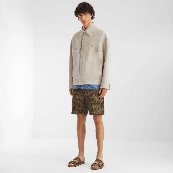 Man Beige Denim Jacket Beige Fendi Coats and Outerwear