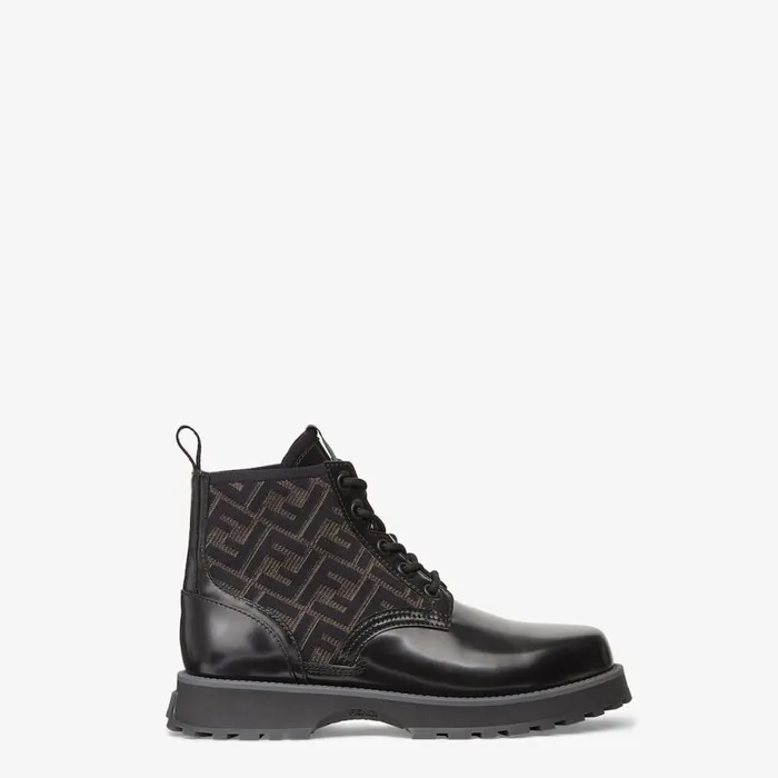 Man Black Leather Biker Boots Black Fendi Lace Ups and Boots