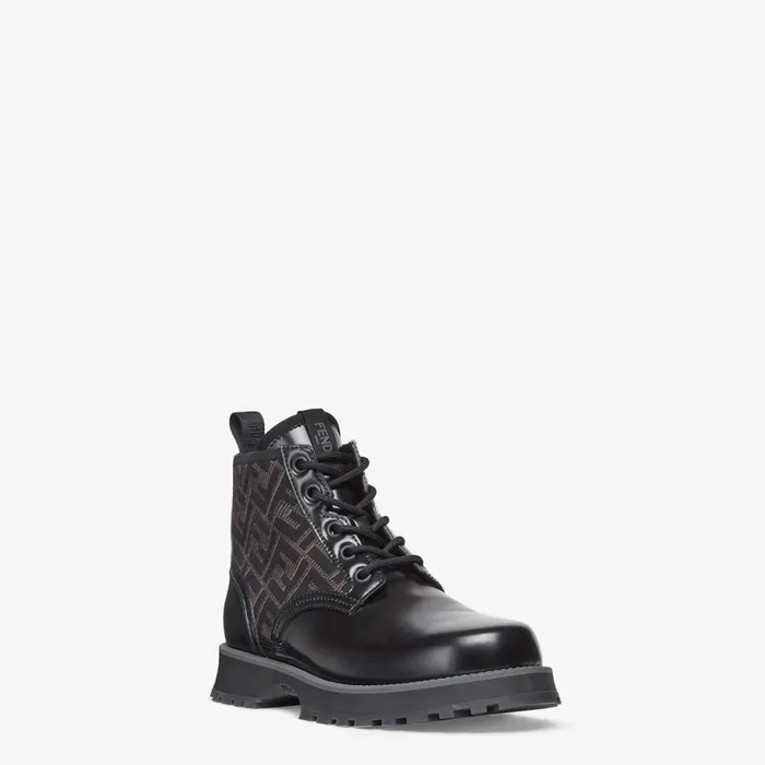 Man Black Leather Biker Boots Black Fendi Lace Ups and Boots