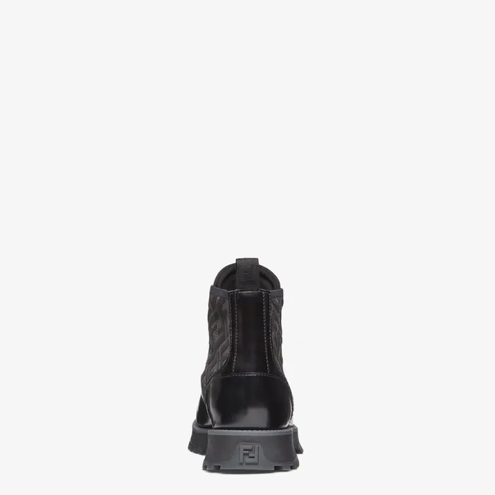 Man Black Leather Biker Boots Black Fendi Lace Ups and Boots