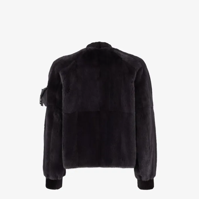 Man Black Mink Bomber Black Fendi Coats and Outerwear