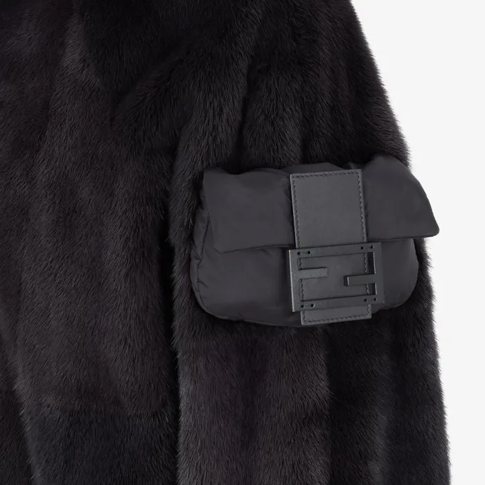 Man Black Mink Bomber Black Fendi Coats and Outerwear