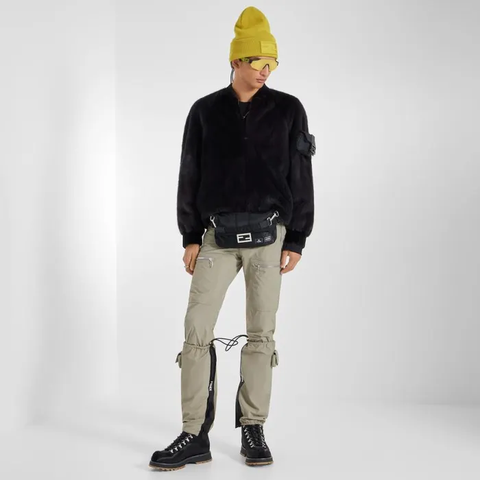 Man Black Mink Bomber Black Fendi Coats and Outerwear