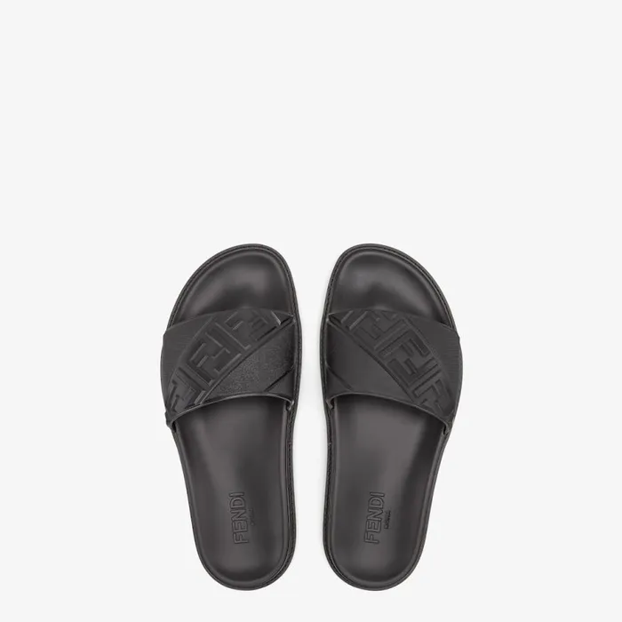 Man Black Rubber Slides Black Fendi Slides and Sandals