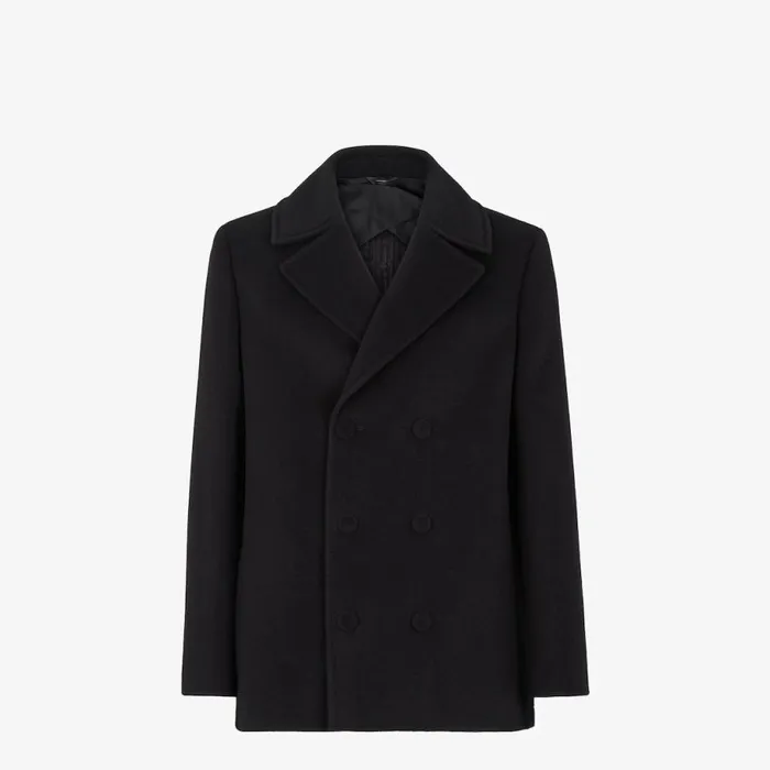 Man Black Wool Peacoat Black Fendi Coats and Outerwear