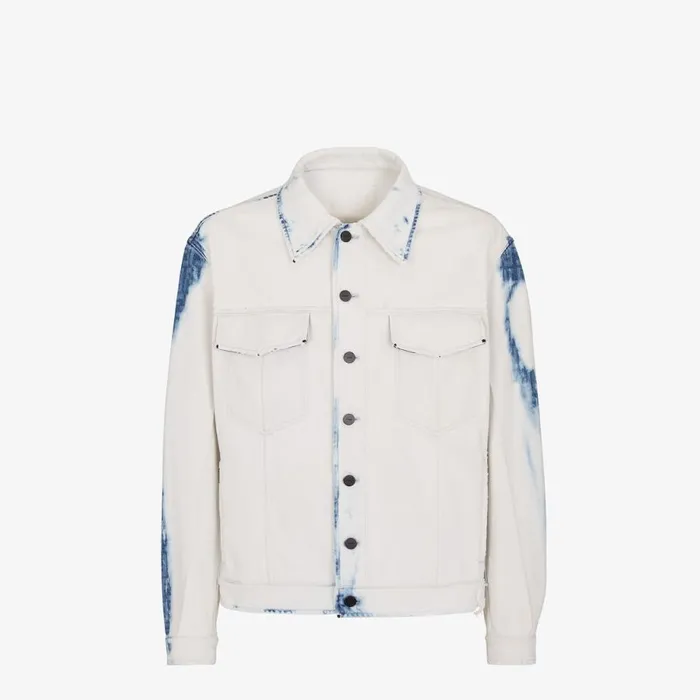 Man Bleached Blue Denim Jacket Blue Fendi Coats and Outerwear