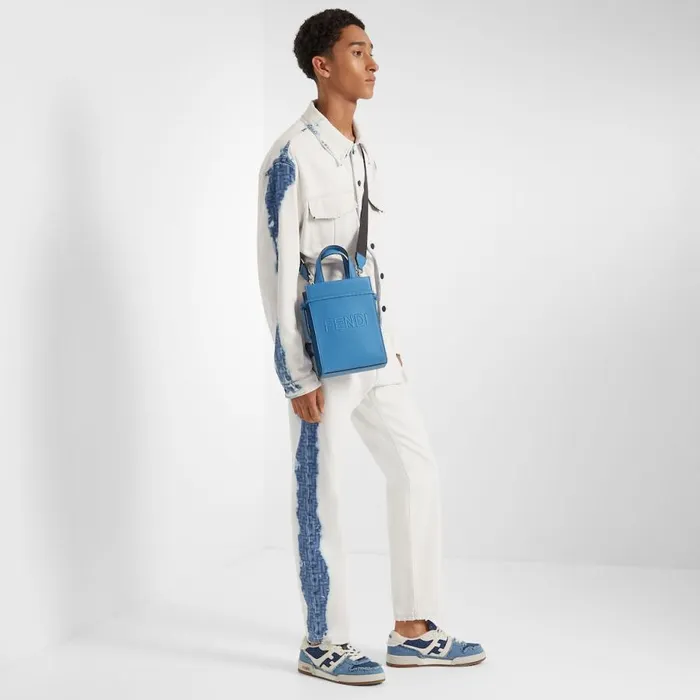 Man Bleached Blue Denim Jacket Blue Fendi Coats and Outerwear