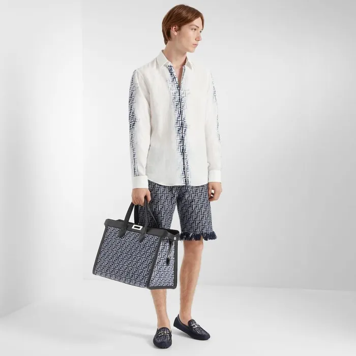 Man Blue Bleached Linen Shirt Blue Fendi Coordinated Sets