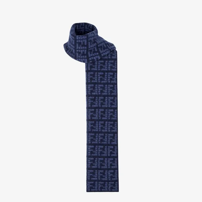 Man Blue Cashmere Scarf Blue Fendi Scarves