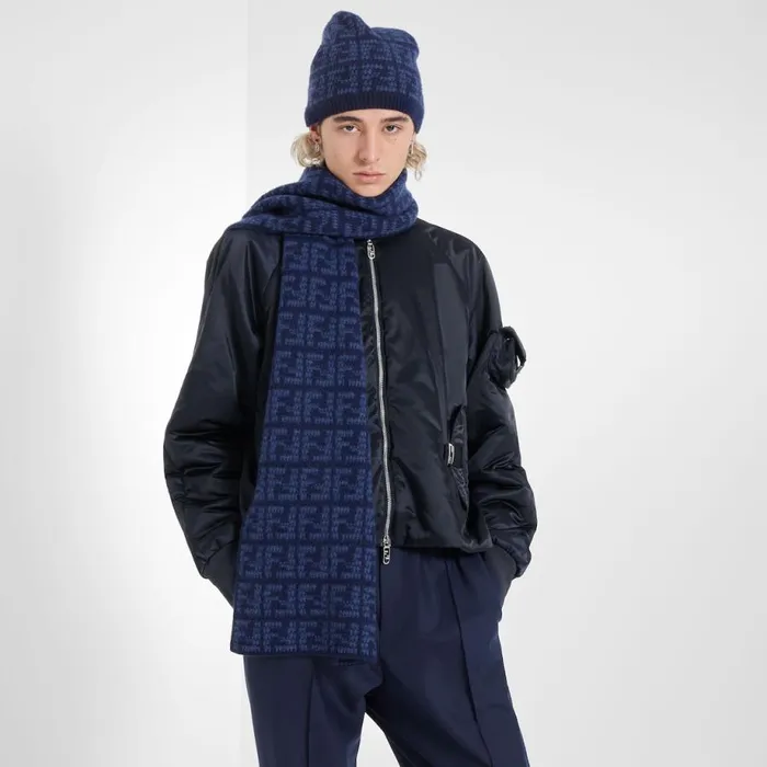 Man Blue Cashmere Scarf Blue Fendi Scarves