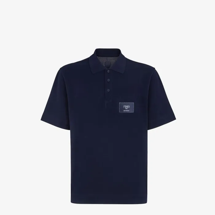 Man Blue Cotton Polo Shirt Blue Fendi Tshirts and Polos