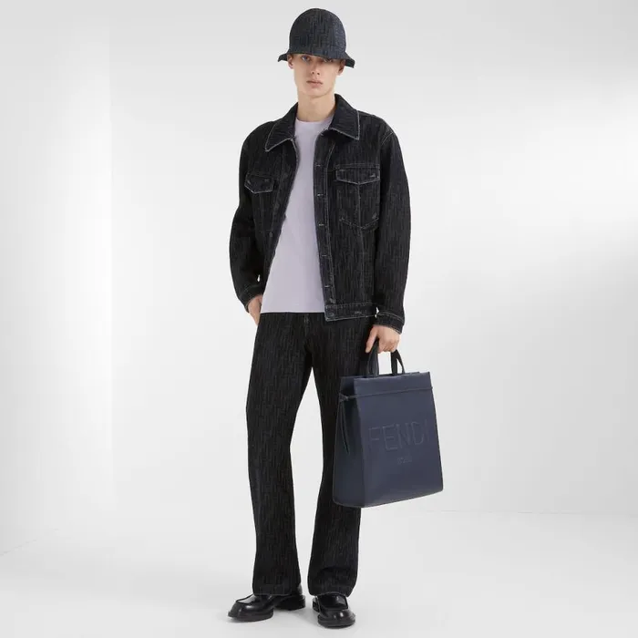 Man Blue Denim Trousers Blue Fendi Denim and Trousers