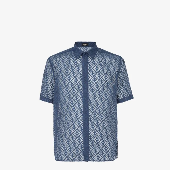 Man Blue Devor Fabric Shirt Blue Fendi Shirts