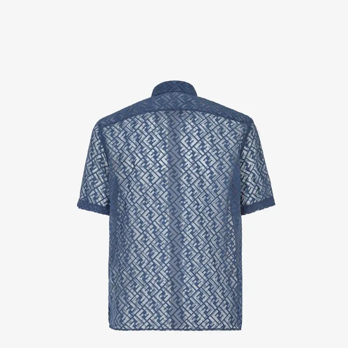 Man Blue Devor Fabric Shirt Blue Fendi Shirts