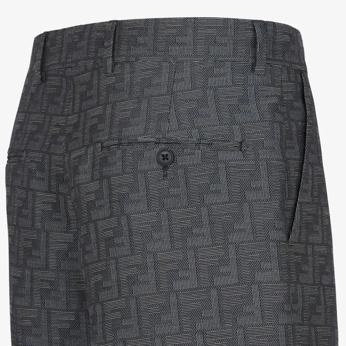 Man Blue Jacquard Fabric Trousers Blue Fendi Denim and Trousers