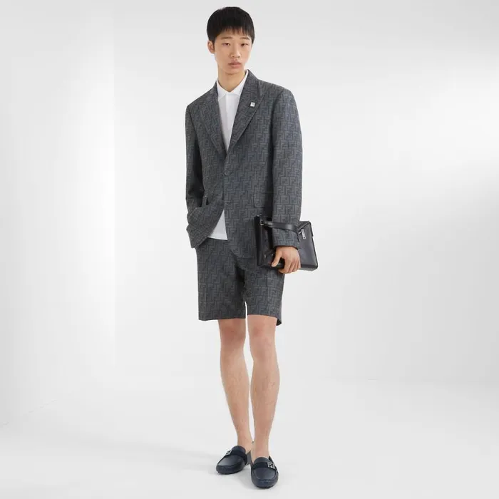 Man Blue Jacquard Fabric Trousers Blue Fendi Denim and Trousers