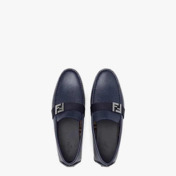 Man Blue Leather Loafers Blue Fendi Loafers and Mocassins