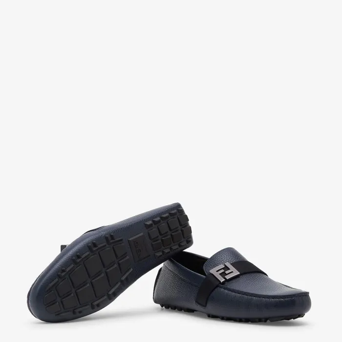 Man Blue Leather Loafers Blue Fendi Loafers and Mocassins