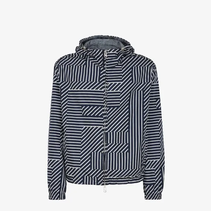 Man Blue Tech Fabric Jacket Blue Fendi Coats and Outerwear