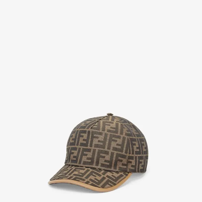 Man Brown Fabric Baseball Cap Brown Fendi Hats and Gloves