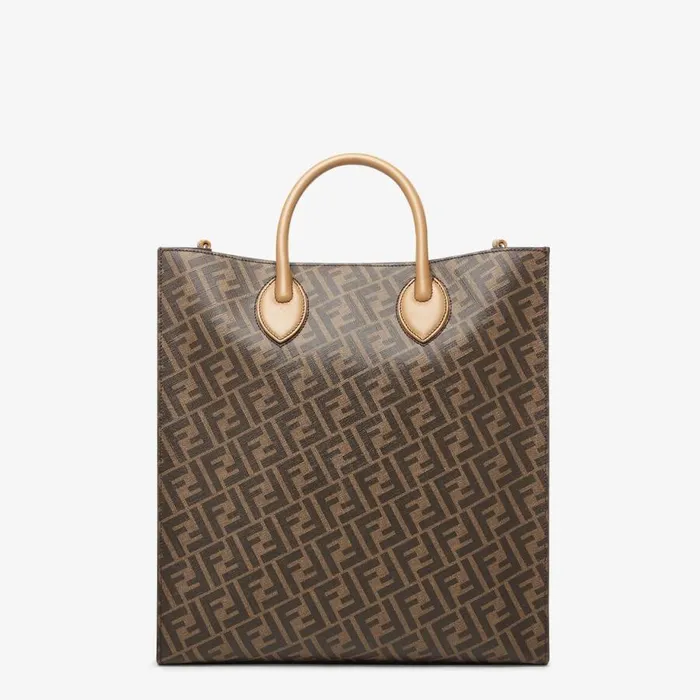 Man Brown Leather And Ff Fabric Bag Brown Fendi Tote Bags