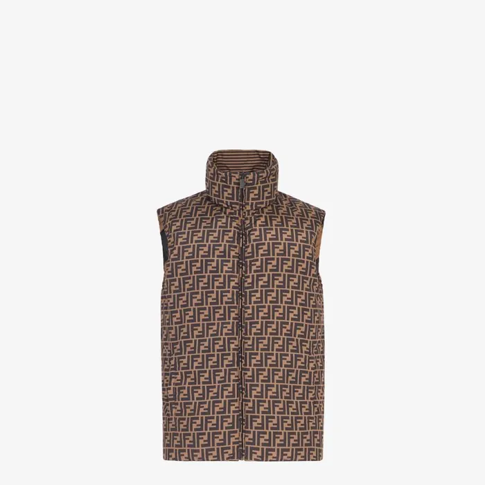 Man Brown Nylon Gilet Brown Fendi Coats and Outerwear