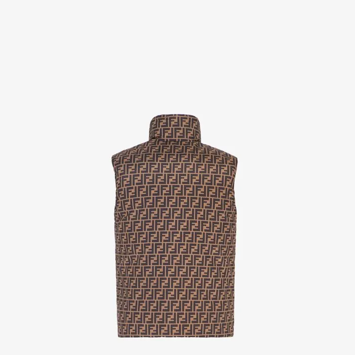 Man Brown Nylon Gilet Brown Fendi Coats and Outerwear