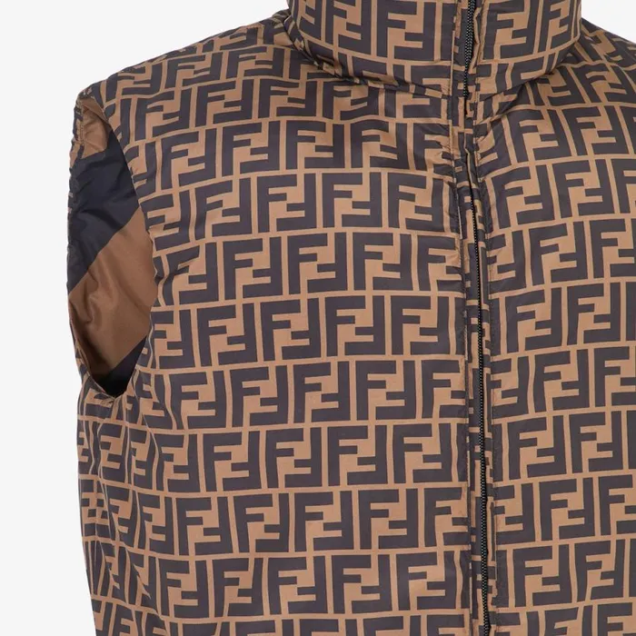 Man Brown Nylon Gilet Brown Fendi Coats and Outerwear
