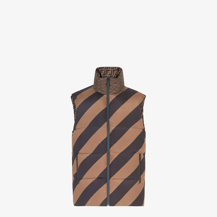 Man Brown Nylon Gilet Brown Fendi Coats and Outerwear