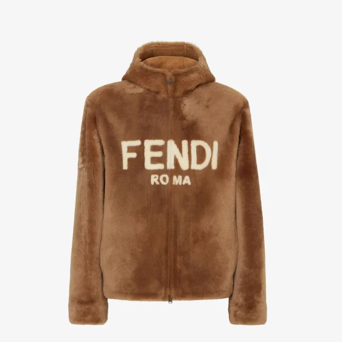 Man Brown Shearling Jacket Brown Fendi Coats and Outerwear