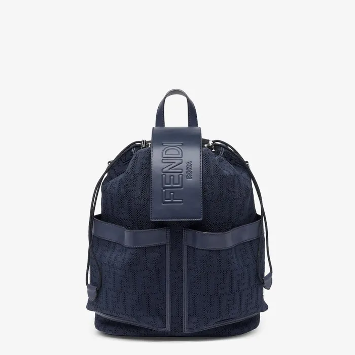 Man Dark Blue Ff Jersey Backpack Blue Fendi Backpacks