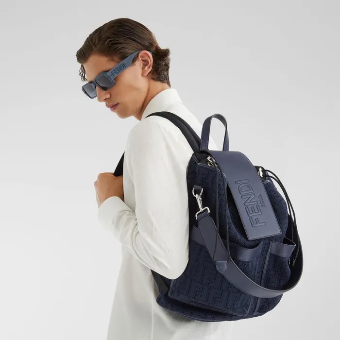 Man Dark Blue Ff Jersey Backpack Blue Fendi Backpacks